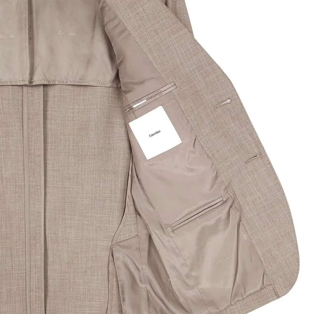 Calvin Klein Mens Slim Fit Sport Coat Blazer 34S Tan Solid Stretch NWT